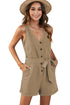 Button V Neck Romper With Belt